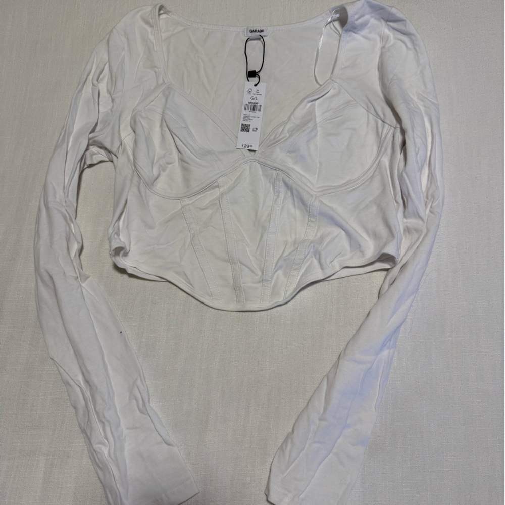 Garage White Long Sleeve Crop Top